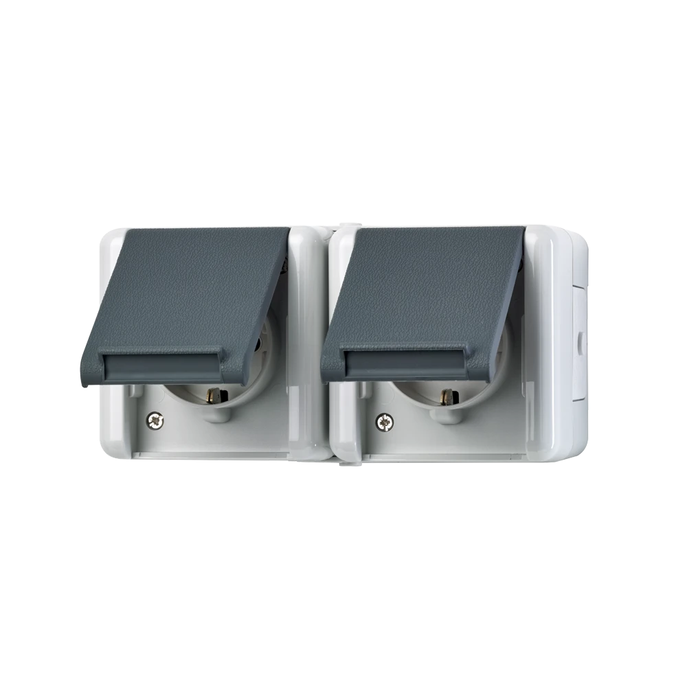 [8220 W] JUNG HOME SCHUKO®-Zweifach-Steckdose, verdrahtet, 16 A 250 V ~, waagerecht, IP 44, WG 800, anthrazit